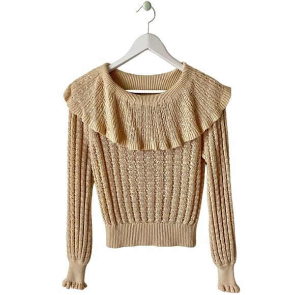Free People Tan Ruffled Sweater Size XS - Picture 1 of 6